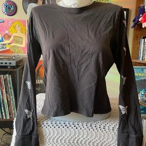 Grey long sleeve embroidered white butterfly tshirt / Hollister / sz extra small
